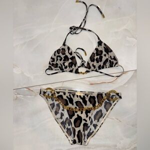 Michael Kors Leopard Gold Chain Bikini Set Sz 8